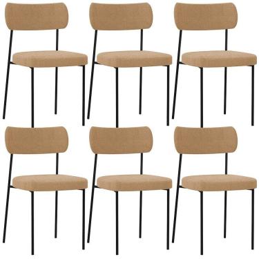 Imagem de Kit 06 Cadeiras Estofadas Para Sala De Jantar Melina L02 Bouclê Mostarda - Lyam Decor
