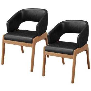 Imagem de Kit 02 Cadeiras De Jantar E Estar Living Estofada Lince L02 Couríssimo Preto