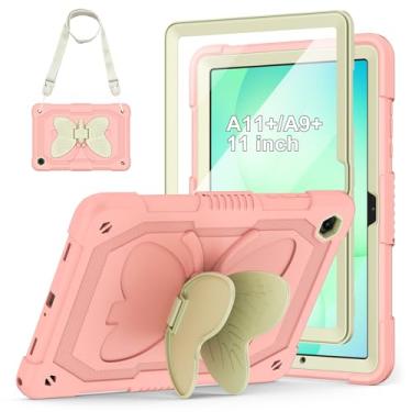 Imagem de Hogenl Capa para Samsung Galaxy Tab A9+ Plus com protetor de tela, Galaxy Tab A9+ 27.9 cm 2023 lançado com alça de ombro com suporte de borboleta, capa à prova de choque para crianças meninas, rosa