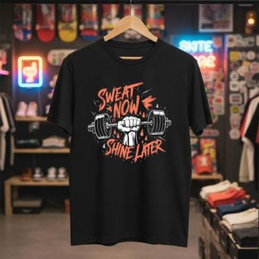 Imagem de Camiseta Masculina Esportiva Customizada Algodão Premium Preta Camisa 