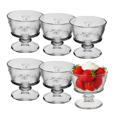 Imagem de Jogo 6 Taça De Sobremesa Vidro Transparente Lines Butterfly Borboleta Wolff 240ml