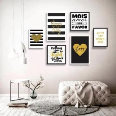 Imagem de Conjunto Kit 6 Quadros Decorativos Sala Quarto Gliter Gold