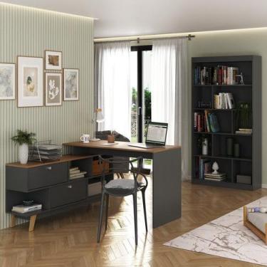 Imagem de Conjunto 2 Peças com Escrivaninha em L Retrô 136x120cm e Estante para 