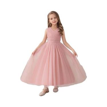 Imagem de Vestido Longo De Tule Rosa Para Meninas, Ideal Para Festas De Aniversá