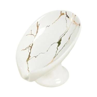 Imagem de Suporte De Sabonete Cerâmico Em Formato De Folha Com Dreno De Água Par