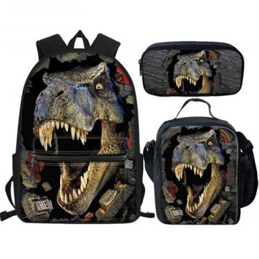 Imagem de Conjunto de mochilas Dinosaur Cartoon Kids School Nylon 3 unidades - y