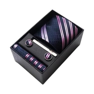 Imagem de Conjunto De Abotoaduras, Gravata E Lenço De Bolso Masculino Listrado R
