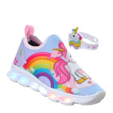 Imagem de Tenis Infantil Unicornio Com Luzinha Luz Led Meninas Com Pulseira Rosa-Feminino