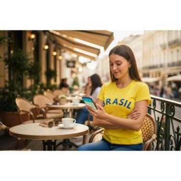 Imagem de Camiseta Feminina Casual Malha Algodão Brasil Moderna Confortável do P ao G1-Feminino