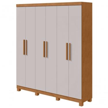Imagem de Guarda Roupa Casal Jazz 6 Portas de Bater 3 Gavetas MDF-MDP Amendoa Clean-off White Móv...