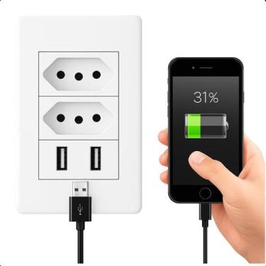 Imagem de Tomada Dupla USB Branco 5V Para Celular Carregamento Rápido - ROMI