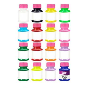 Imagem de Kit 12 Cores Tinta PVA Fosca 37ml: Artesanato, Escola & Deco - Congrat