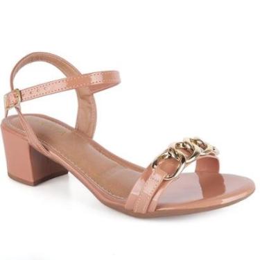 Imagem de Sandália Feminina Salto Bloco Baixo Grosso Corrente Metal Moda A3.147-Feminino