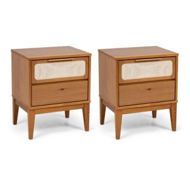 Imagem de Kit com 2 Mesas de Cabeceira 2 Gavetas Madeira Maciça com Telinha Ratt