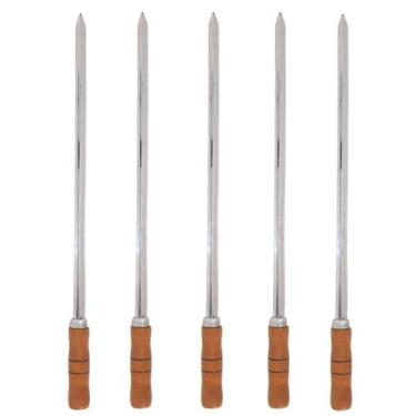 Imagem de Kit 5 Espetos Espada 80cm Inox Cabo Madeira Churrasco - INOX LAURINDOS