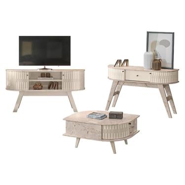 Imagem de Rack Bancada Atlanta e Aparador Estoril com Mesa de Centro Indianápolis Calacata Off White – Madetec