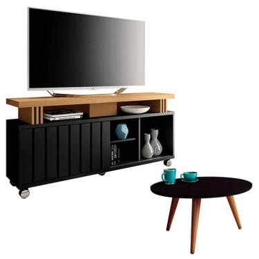 Imagem de Rack Bancada Rivera 1.3 e Mesa de Centro Sorelle Preto Freijó – HB Móveis