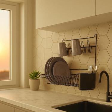 Imagem de Escorredor Suspenso Parede Dobrável 10 Pratos Kit Instalação - Instare