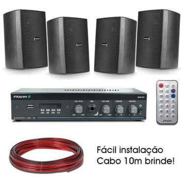 Imagem de Kit Som Ambiente Residencial Frahm Amplificador Slim 800 Bluetooth Usb