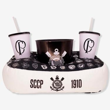 Imagem de Kit Pipoca Corinthians com Almofada Balde 4 e 2 l e 2 Copos 550 ml Branco Zonacriativa
