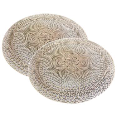 Imagem de Jogo Americano Lotus em PVC 38CM Redondo 2 Peças Ouro Velho Resistente para Mesa Posta...
