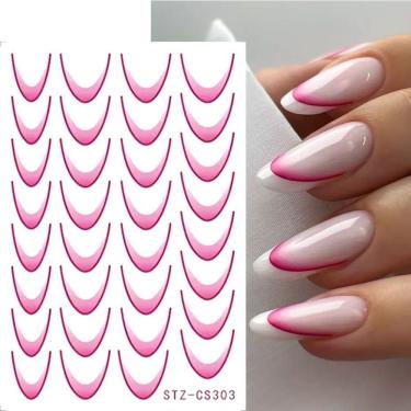Imagem de Adesivo de Unhas Stz-C 3D Gradiente para Linha Francesa Azul Rosa Roxo Verde OEM