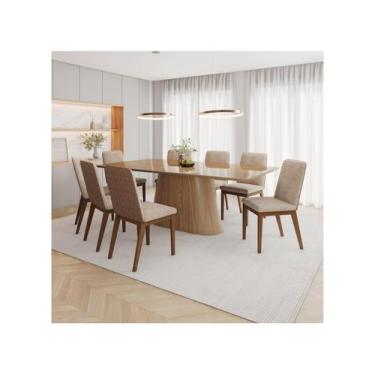 Imagem de Mesa de Jantar 8 Cadeiras Retangular Henn Olívia, Nature, Corano Caram