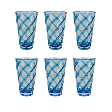 Imagem de Conjunto 6 Copos em Acrílico com Detalhes Espirais Azul 600ml RJW0031 BTC