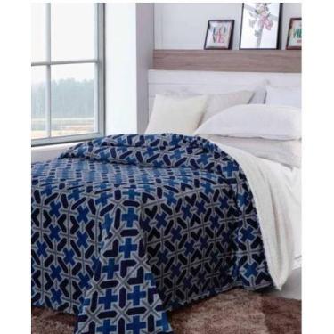 Imagem de Cobertor jolitex casal com sherpa, AZUL-MARINHO, UN