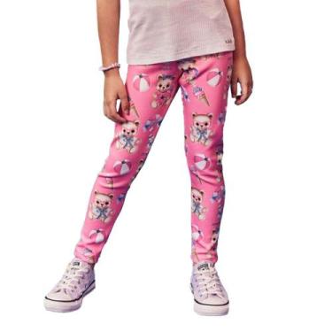 Imagem de Calça Legging Infantil Feminina Kukiê Fly Tech Ursinho Rosa, 03, Rosa