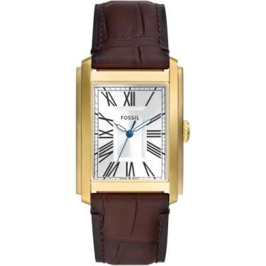 Imagem de Relógio Fossil Masculino Ref: Fs6011/0dn Clássico Retangular Dourado