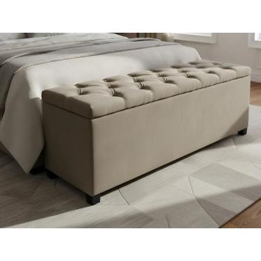 Imagem de Puf Baú Estofado Modelo Capitonê Tamanho de Casal 140x40x45cm Cor Bege