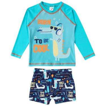 Imagem de Conjunto Praia Infantil Proteção UV 50+ Jacaré Turquesa Tip Top, 6-12M