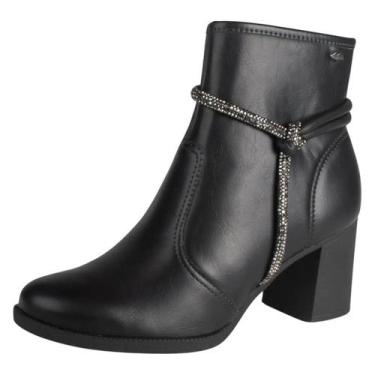 Imagem de Bota Feminina Cano Baixo Salto Bloco Brilho Elegancia Dakota, Preto, 3