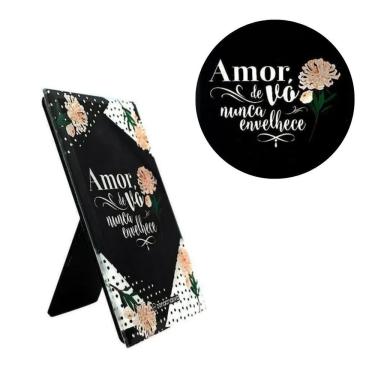 Imagem de Plaquinha Decorativa de Vidro Amor de Vó Nunca Envelhece 12x8cm Preta Zonacriativa