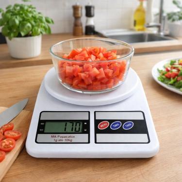 Imagem de Balança Digital de Cozinha 10kg Plástico Plataforma Ampla Medição de Ingredientes Branco Lehaví