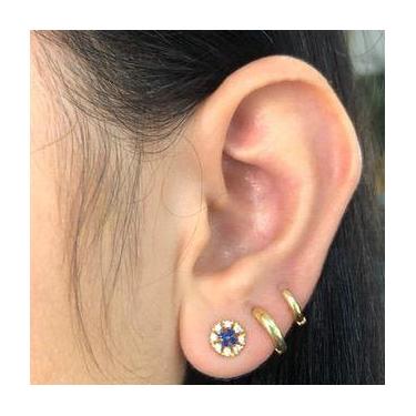 Imagem de Brinco Ouro 18k Flor Snow Neve 6mm e Pedras K120 - FabJoias, Azul escu