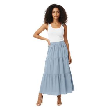 Imagem de Saia Longa Feminina de Babados Modelo Três Marias - CHIC UP, Azul céu,