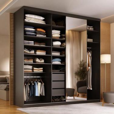 Imagem de Guarda-Roupa Closet Casal 100% MDF BP 208cm com 1 Porta Espelho 3 Gave