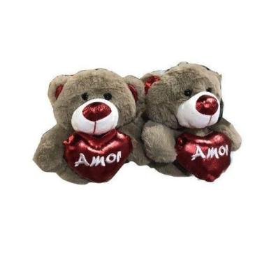 Imagem de Pantufa 3D Urso cinza com Coração - 34/36 - Flor de Liz Presentes