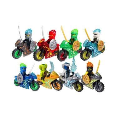 Imagem de Boneco de blocos de montar Ninja pilotando motocicleta com cabeça de c
