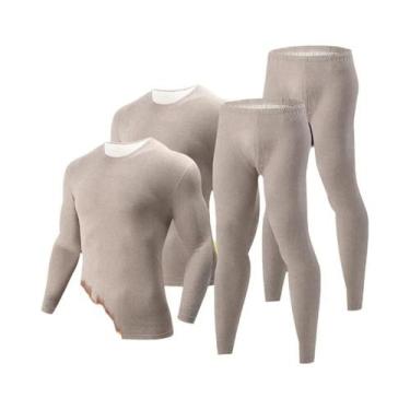 Imagem de Roupa Térmica Masculina 2/4 Peças Cor Sólida Outono Inverno Confortáve