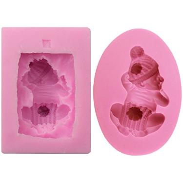 Imagem de FUNSHOWCASE Bebê dormindo com almofada calça de chapéu fofo molde de silicone fondant para decoração de bolos, conjunto de 2 polegadas