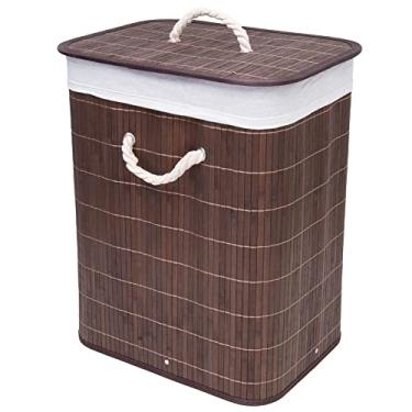 Imagem de Mimo Style Cesto de Bambu Claro com Tampa para Roupas Sujas. Ideal para Lavanderia, Área de Serviço, Banheiro e Quarto. Forro Removível com Aro de Aço para Fixação, Dobrável, Alça de Corda Macia