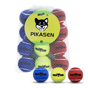 Imagem de Bolas de tênis para cães PIKASEN para brincar em animais de estimação em 3 tamanhos Premium Strong Dog & Puppy Balls para treinamento, jogar, exercitar a cor mais fácil para cães vermelho, amarelo e azul (pacote com 12)