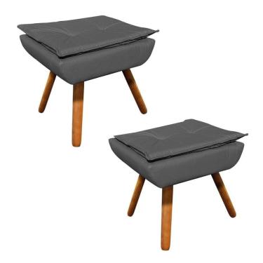 Imagem de Kit 02 Puffs Opala Corino Pés Palito Castanho - D`Rossi