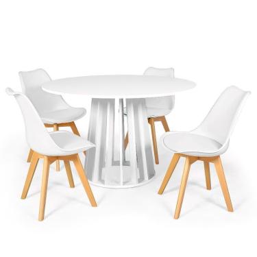 Imagem de Conjunto Mesa De Jantar Redonda Talia Branca 120cm Com 4 Cadeiras Eiffel Leda - Branco