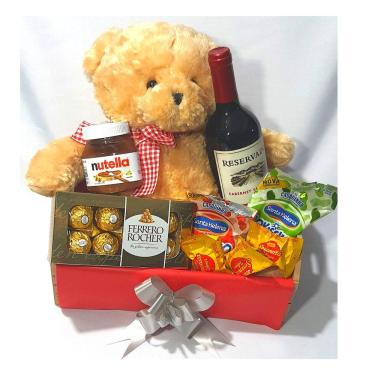 Imagem de Cesta De Chocolates Ferrero Rocher Vinho Urso Presente Luxo