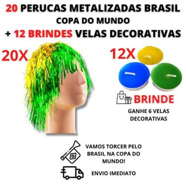 Imagem de Kit 20 Perucas Brasil Copa Mundo Torcedor Neymar + Velas Decorativa Ve