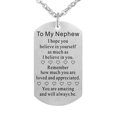 Imagem de FALOGIJE Colar To My Nephew Dog Tag da Aunt Uncle Best Birthday Keychain Gifts, Metal